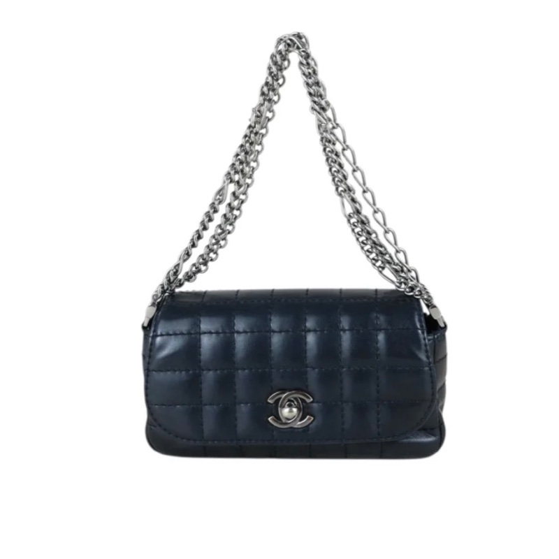 「JL精品代購」9新 Chanel 黑冰格mini cf 多鏈條肩背包-2