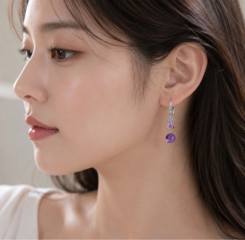 CHANEL Mademoiselle 18K白金紫水晶彩寶耳環-6