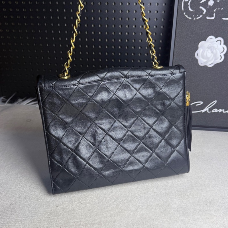 Chanel香奈兒黑金雙子星流蘇方塊鏈條包 黑金配色,經典菱格紋-1