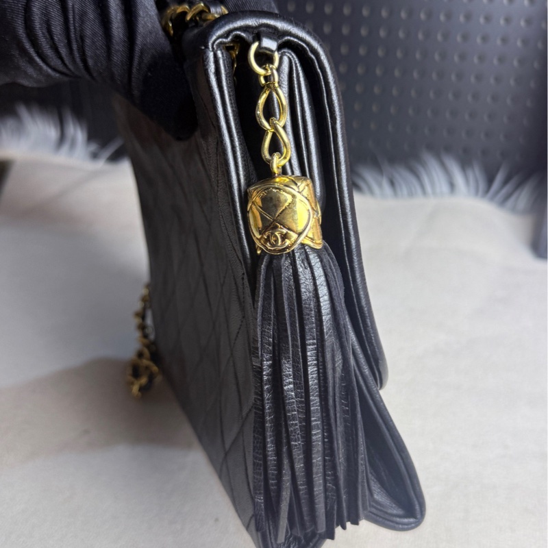 Chanel香奈兒黑金雙子星流蘇方塊鏈條包 黑金配色,經典菱格紋-2