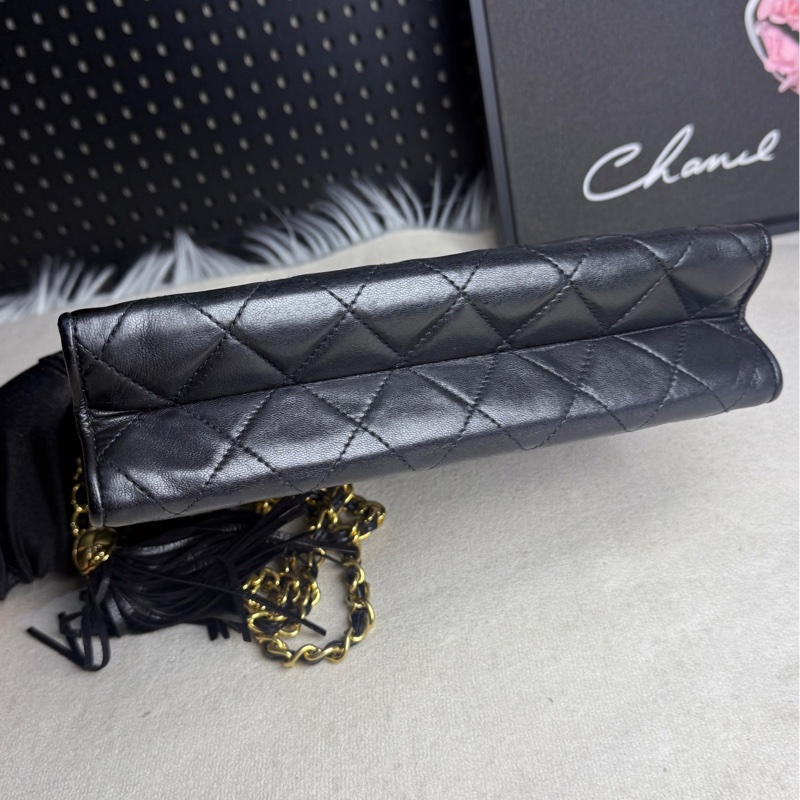 Chanel香奈兒黑金雙子星流蘇方塊鏈條包 黑金配色,經典菱格紋-5