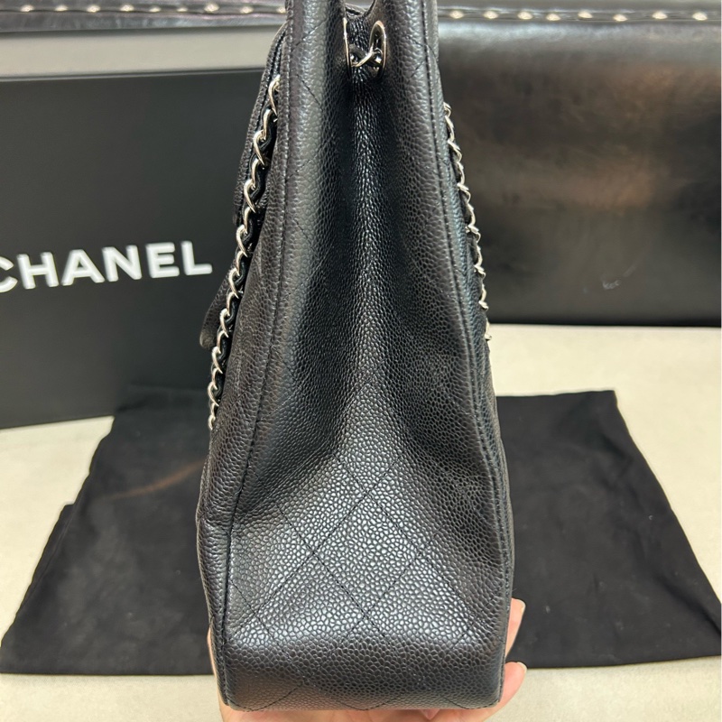 Chanel/香奈兒黑銀荔枝牛皮雙口袋大包子,前後多口袋設計-3