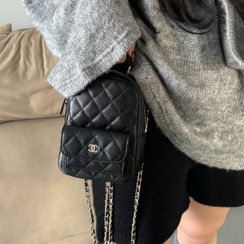 💎Chanel香奈兒｜24C黑色荔枝皮雙肩小書包｜芯片款98新-0