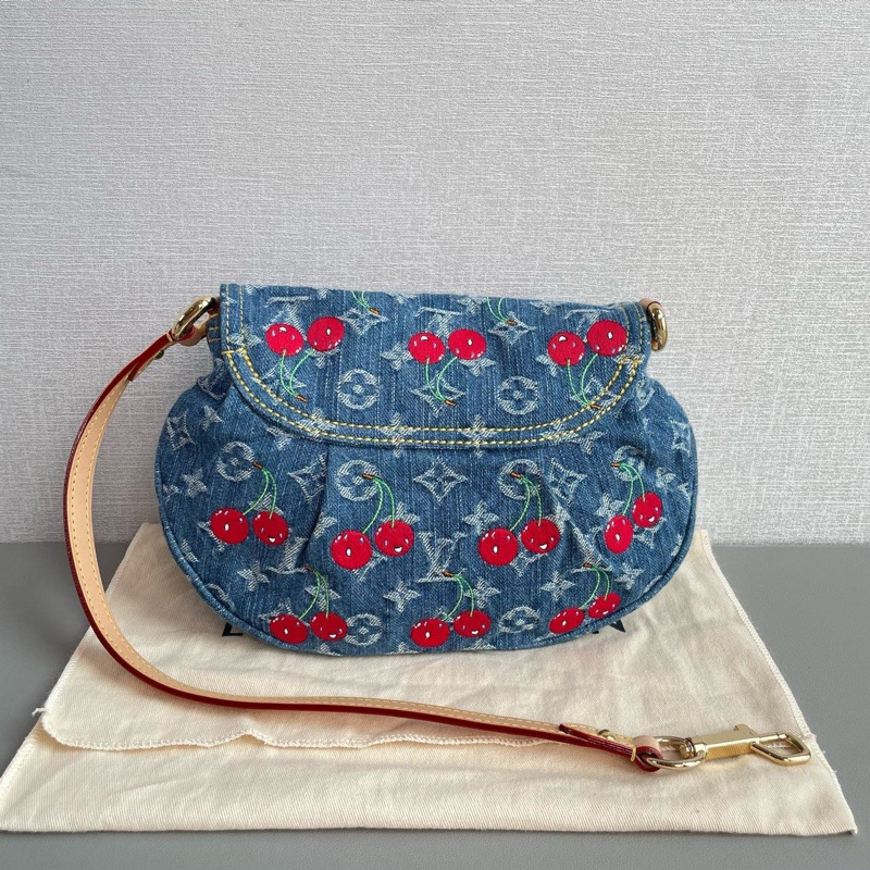 👜LV|村上隆聯名Sunset櫻桃牛仔元寶包|缺條肩帶|芯片款98新-4