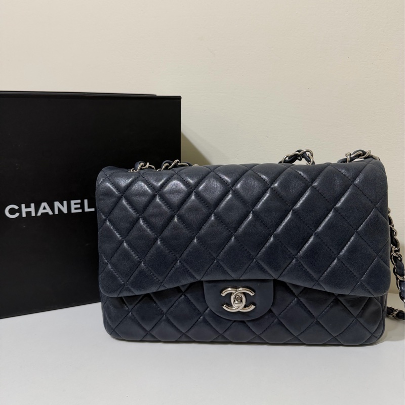 ✨Chanel Jumbo 深藍色銀扣 包型立體 內裡乾淨 💙-1