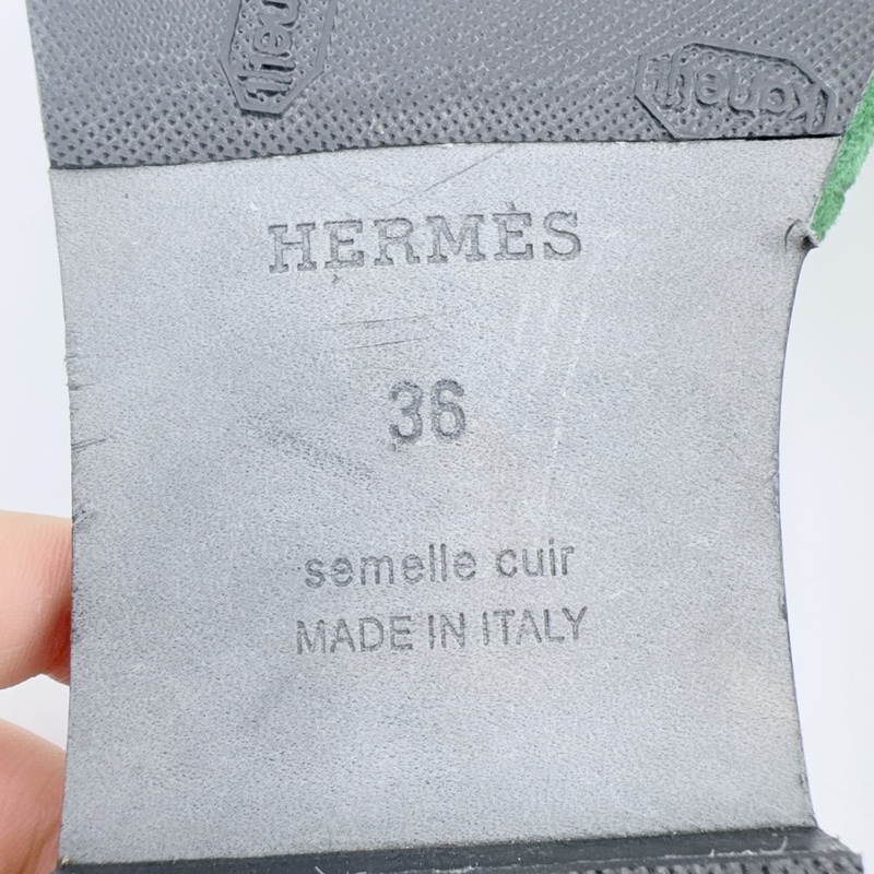 hermes愛馬仕/36碼/綠色絲絨H拖鞋/99新/已貼底-6