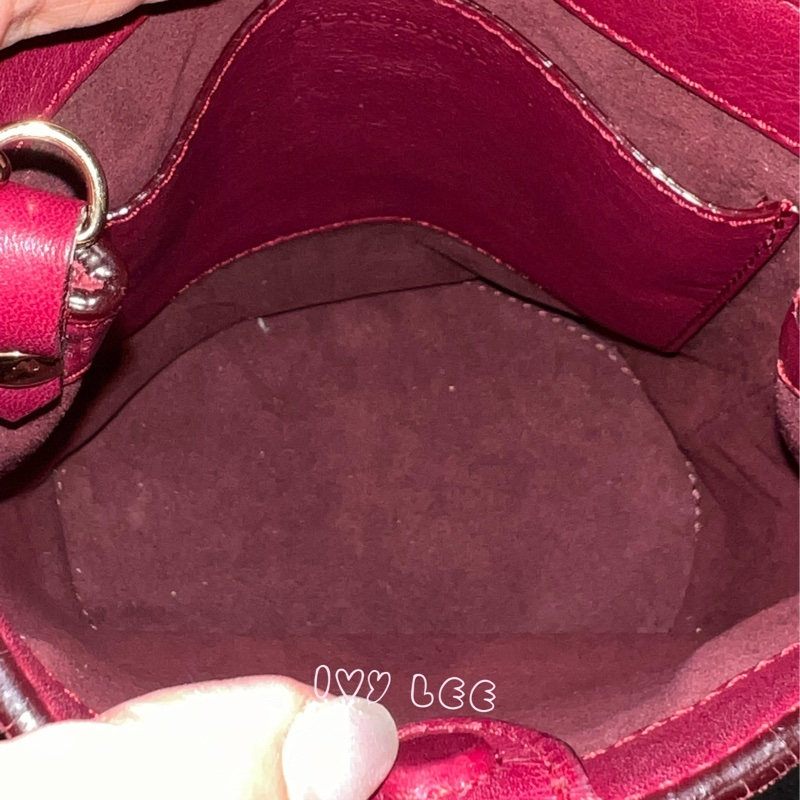 BURBERRY 紅麂皮水桶包 流蘇線條造型 金鍊條 斜背包 肩背包 正品 二手精品-4