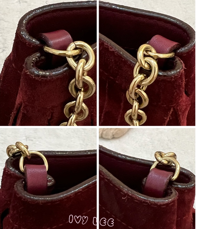 BURBERRY 紅麂皮水桶包 流蘇線條造型 金鍊條 斜背包 肩背包 正品 二手精品-12