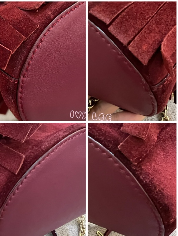 BURBERRY 紅麂皮水桶包 流蘇線條造型 金鍊條 斜背包 肩背包 正品 二手精品-13