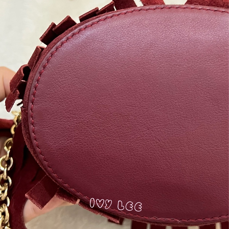 BURBERRY 紅麂皮水桶包 流蘇線條造型 金鍊條 斜背包 肩背包 正品 二手精品-19