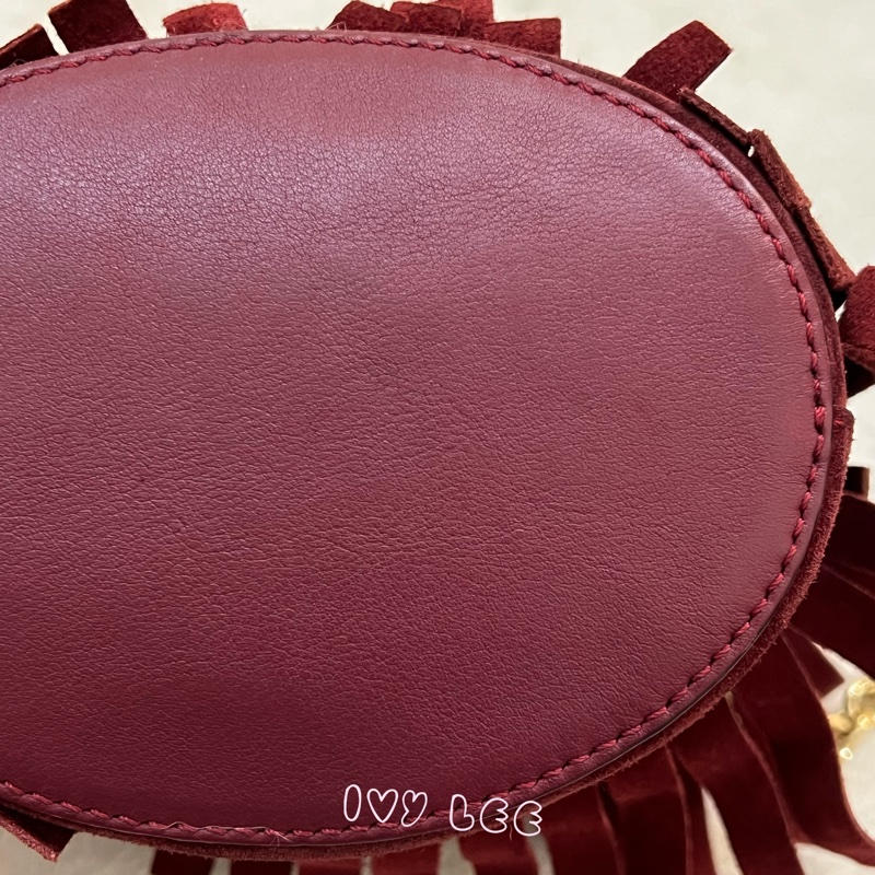 BURBERRY 紅麂皮水桶包 流蘇線條造型 金鍊條 斜背包 肩背包 正品 二手精品-20