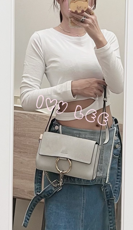 Chloé Faye 光滑小牛皮 絨面革麂皮拼接 淺灰 斜背包 肩背包 正品 二手精品-2