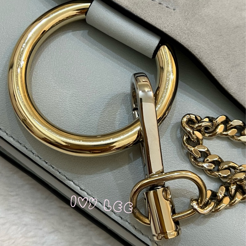 Chloé Faye 光滑小牛皮 絨面革麂皮拼接 淺灰 斜背包 肩背包 正品 二手精品-4