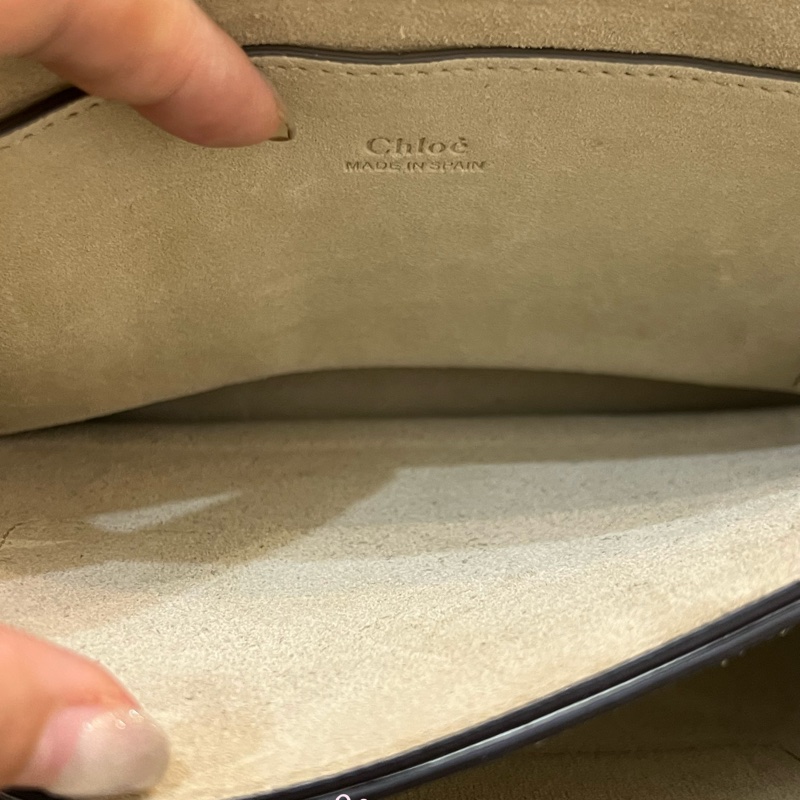 Chloé Faye 光滑小牛皮 絨面革麂皮拼接 淺灰 斜背包 肩背包 正品 二手精品-9
