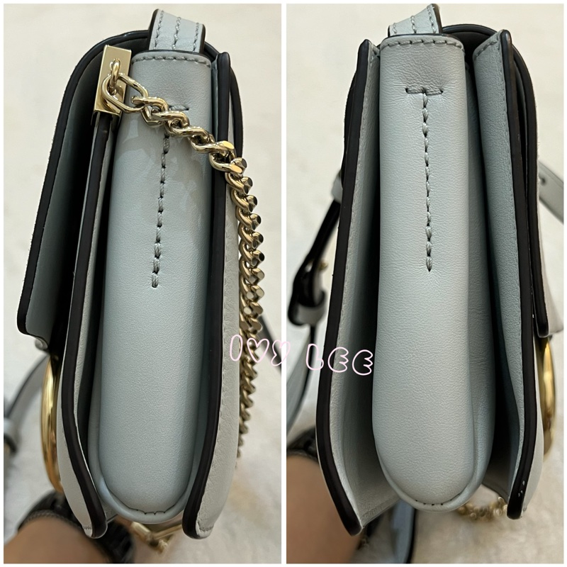 Chloé Faye 光滑小牛皮 絨面革麂皮拼接 淺灰 斜背包 肩背包 正品 二手精品-18