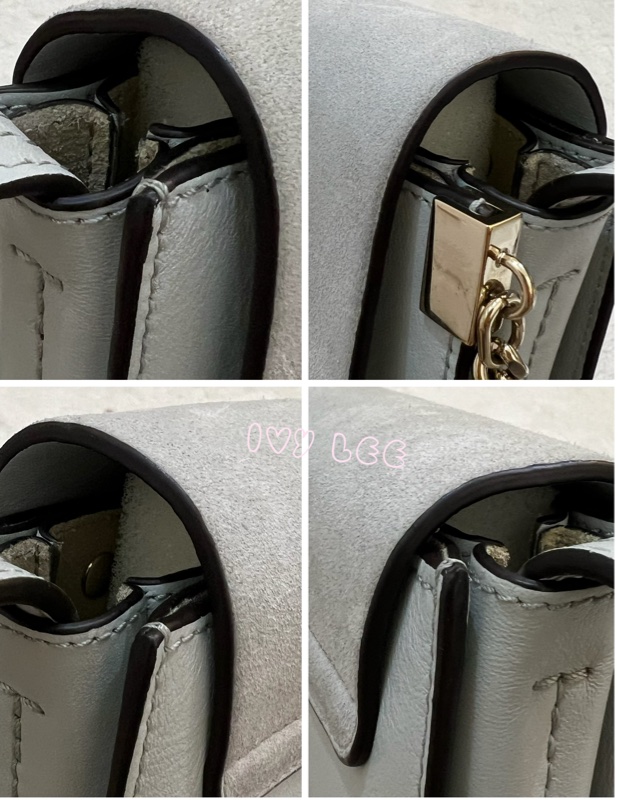 Chloé Faye 光滑小牛皮 絨面革麂皮拼接 淺灰 斜背包 肩背包 正品 二手精品-20