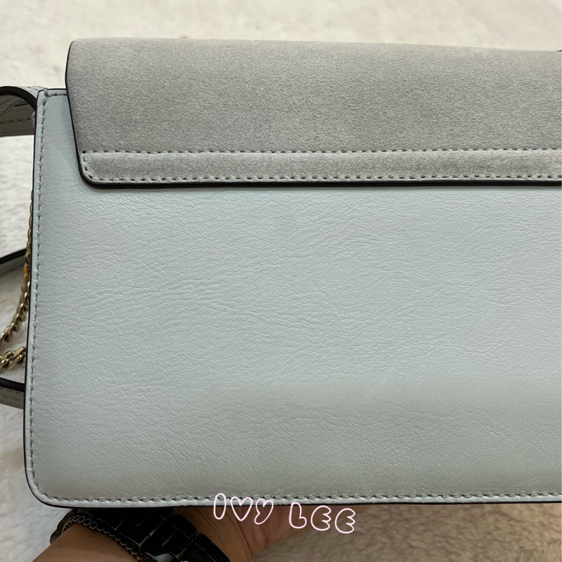 Chloé Faye 光滑小牛皮 絨面革麂皮拼接 淺灰 斜背包 肩背包 正品 二手精品-33
