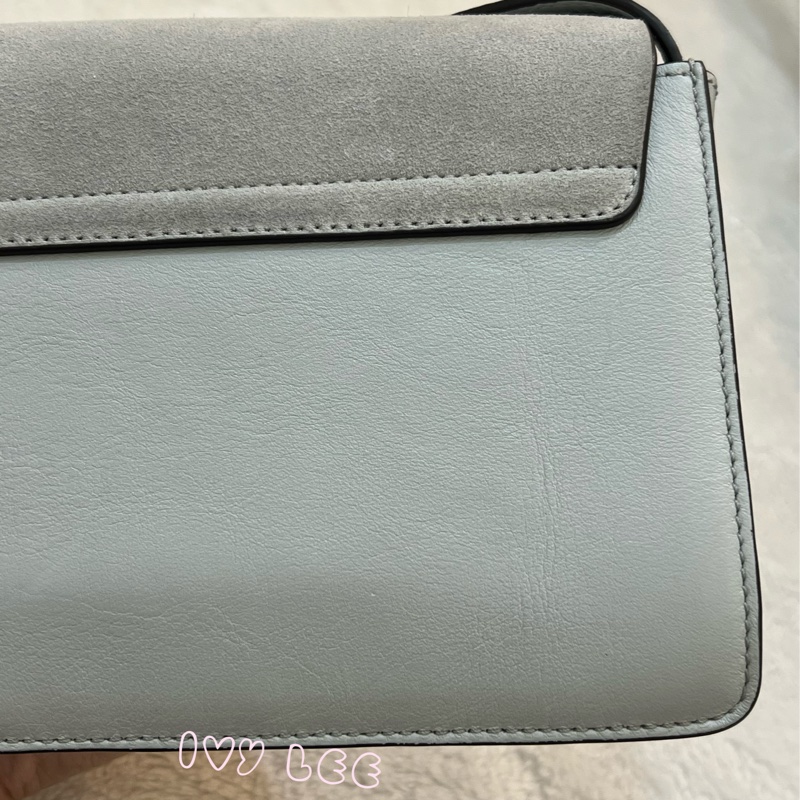 Chloé Faye 光滑小牛皮 絨面革麂皮拼接 淺灰 斜背包 肩背包 正品 二手精品-34