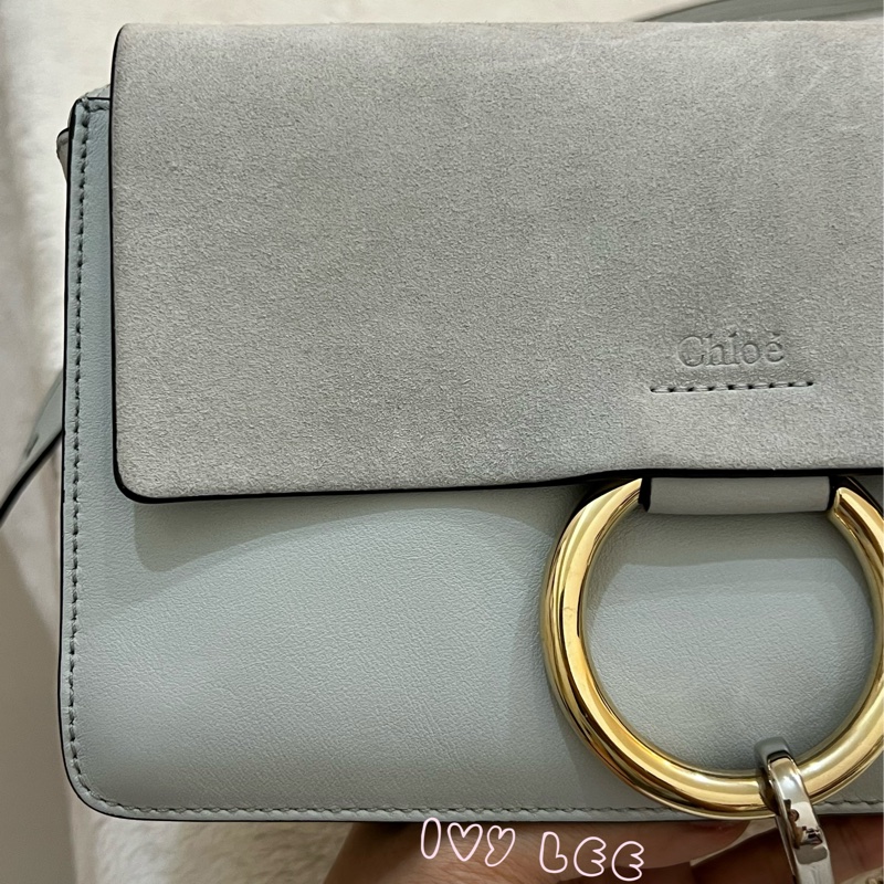 Chloé Faye 光滑小牛皮 絨面革麂皮拼接 淺灰 斜背包 肩背包 正品 二手精品-35