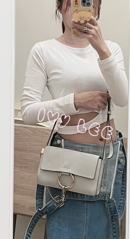 Chloé Faye 光滑小牛皮 絨面革麂皮拼接 淺灰 斜背包 肩背包 正品 二手精品-37