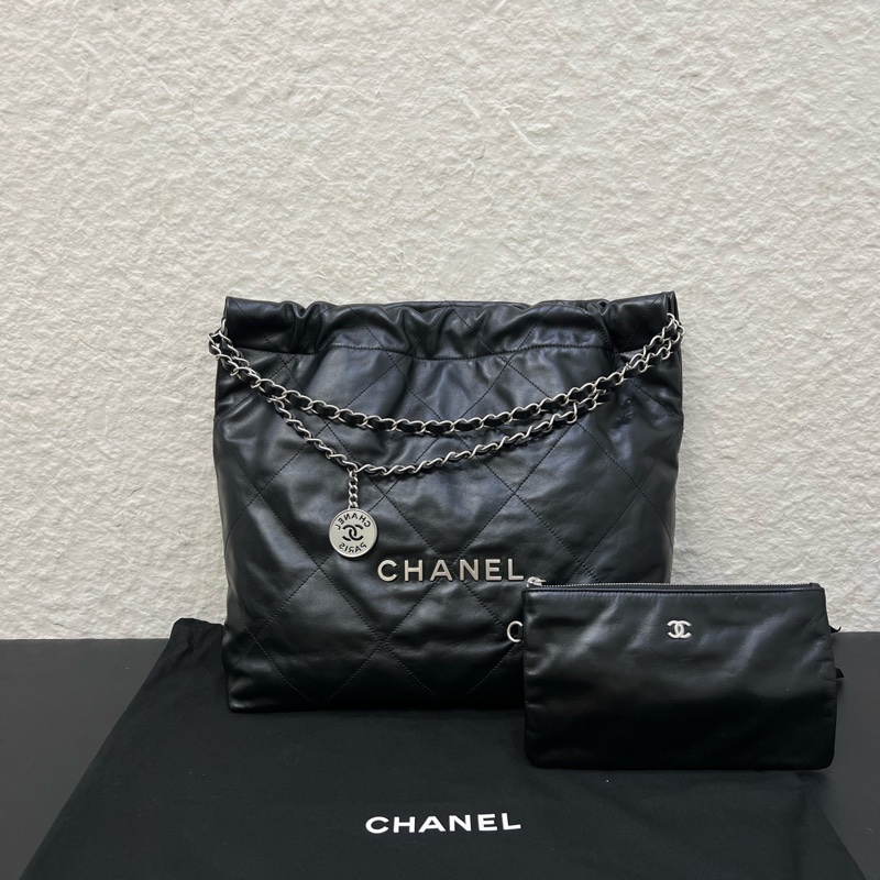 99新Chanel香奈兒黑色小牛皮銀扣22bag 中號鏈條包-0