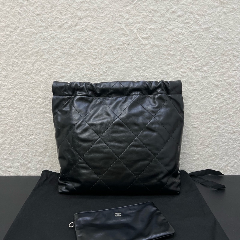 99新Chanel香奈兒黑色小牛皮銀扣22bag 中號鏈條包-2