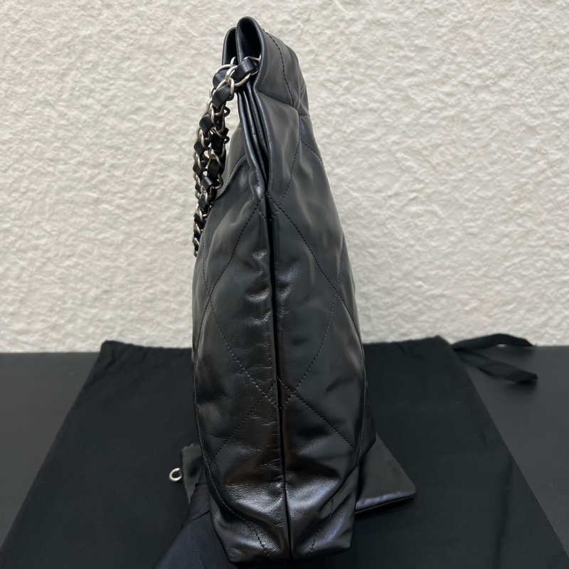 99新Chanel香奈兒黑色小牛皮銀扣22bag 中號鏈條包-4