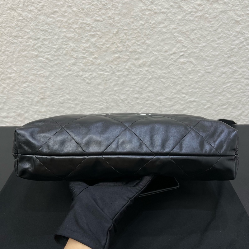 99新Chanel香奈兒黑色小牛皮銀扣22bag 中號鏈條包-5