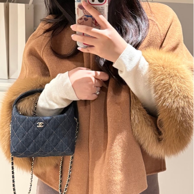 99新Chanel香奈兒26P 單寧牛仔Lp飯盒包單肩斜挎包-9
