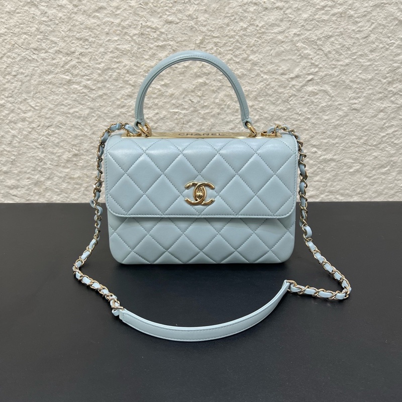 Chanel香奈兒22B 菱格紋Trendy CC小號淺藍色羊皮金扣鏈條包-0