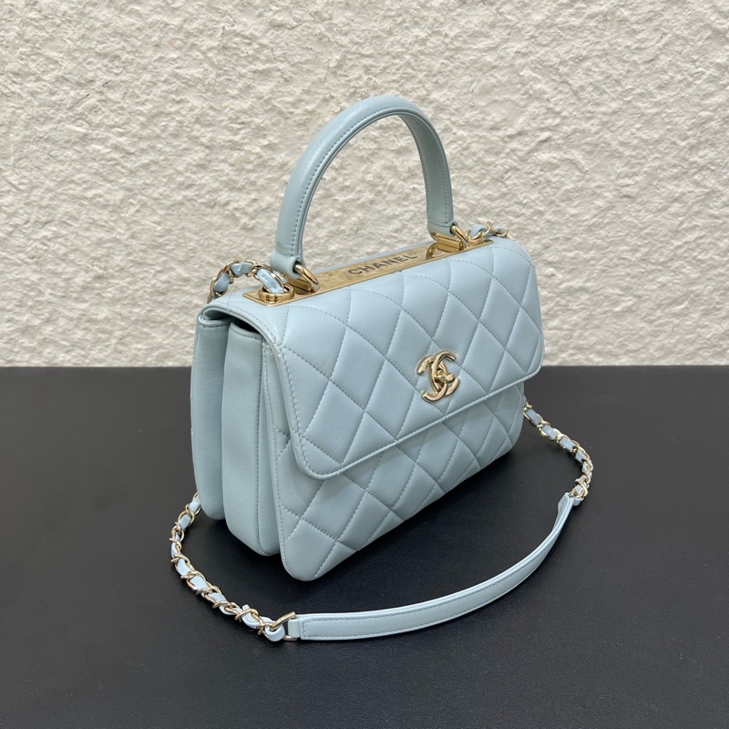 Chanel香奈兒22B 菱格紋Trendy CC小號淺藍色羊皮金扣鏈條包-2