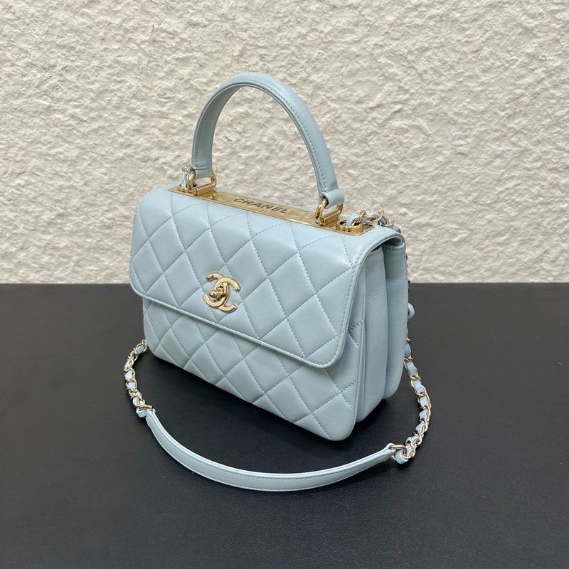Chanel香奈兒22B 菱格紋Trendy CC小號淺藍色羊皮金扣鏈條包-3