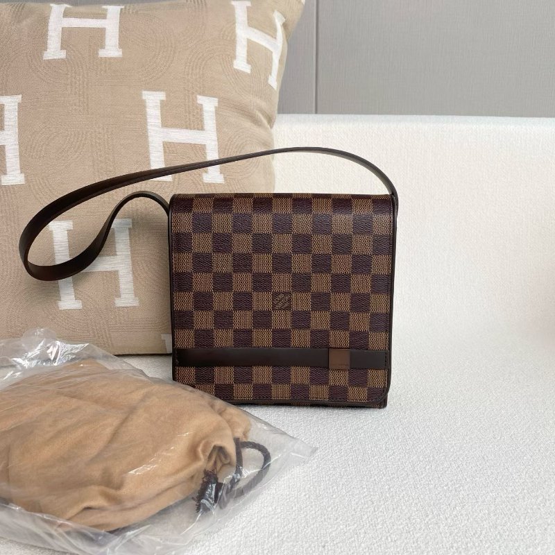 ️LV 中古棕棋盤格表參道盒子腋下包 19*19*7  99新配件塵袋-0