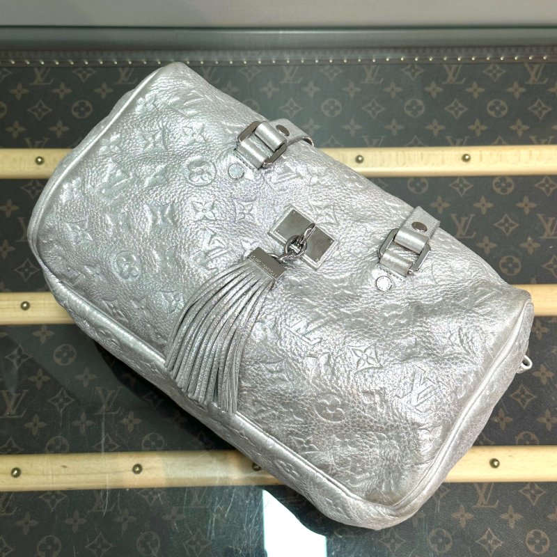 LV 銀色珠光老花壓紋 手提肩背腋下包 30*17*20 98新配件塵袋-5