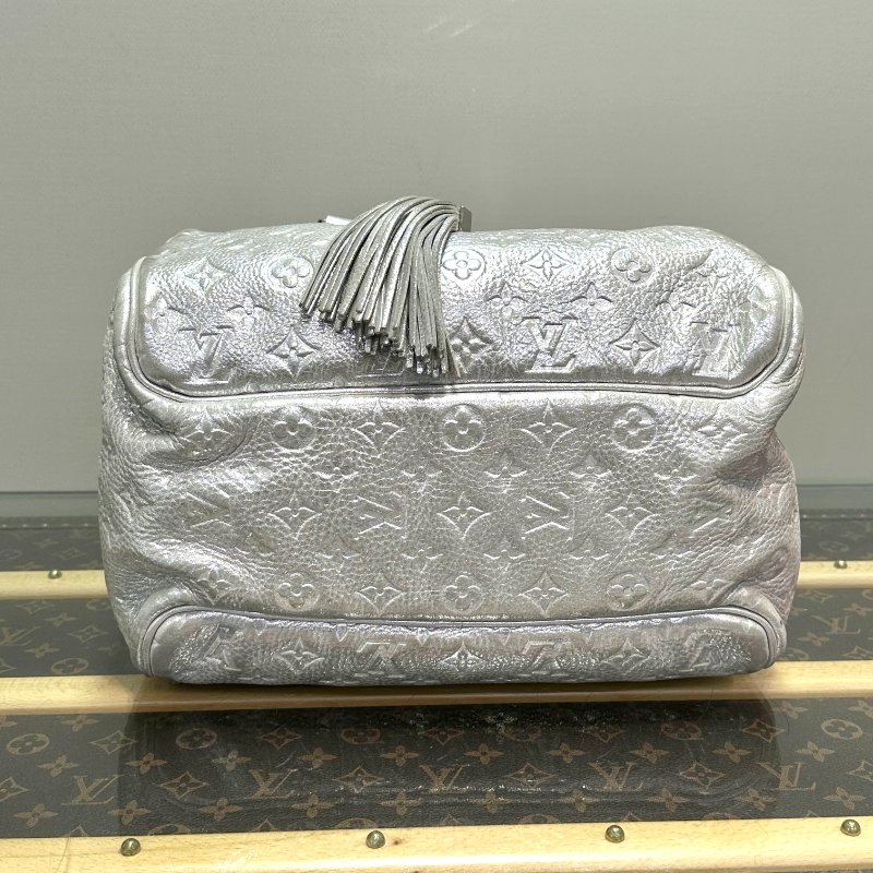 LV 銀色珠光老花壓紋 手提肩背腋下包 30*17*20 98新配件塵袋-7