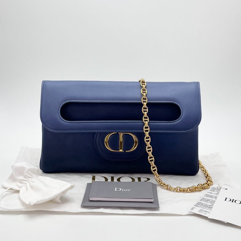 ️DIOR 藍色漸變金扣 double系列信封鏈條手拿包 27*16*1 98新配件塵袋吊牌-1