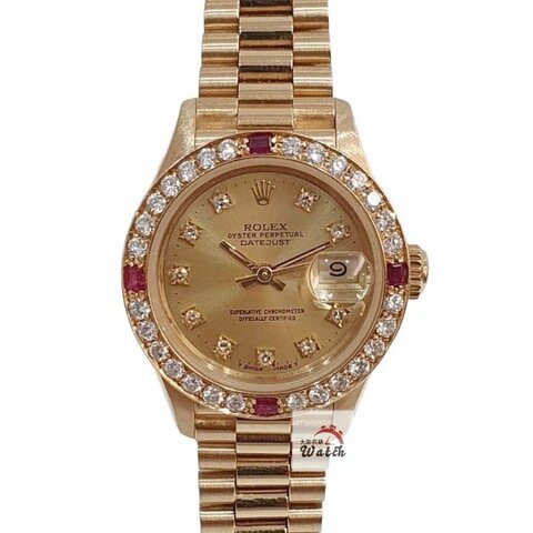 【大眾名錶】ROLEX勞力士 69178 Datejust 蠔式18K 紅蟳女錶 後加紅寶鑽石圈 大眾名錶B1345
