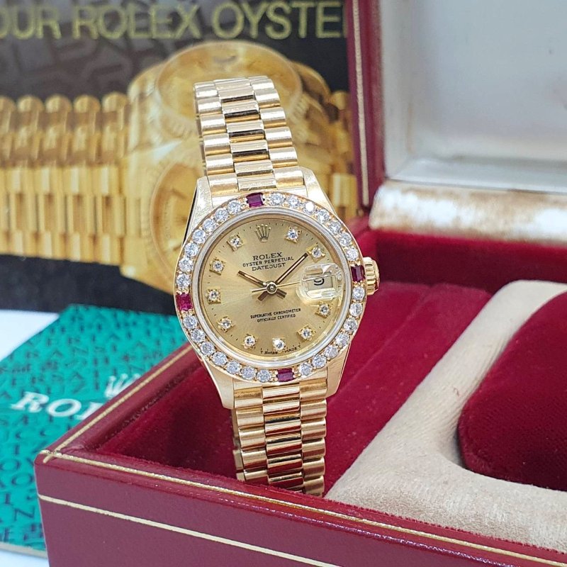 【大眾名錶】ROLEX勞力士 69178 Datejust 蠔式18K 紅蟳女錶 後加紅寶鑽石圈 大眾名錶B1345-1