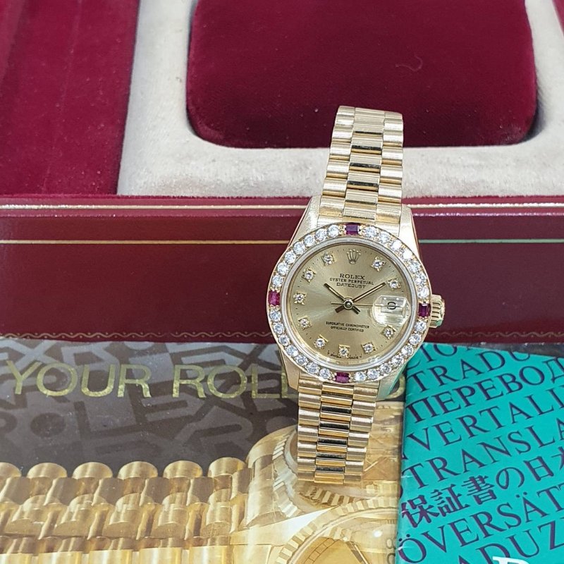 【大眾名錶】ROLEX勞力士 69178 Datejust 蠔式18K 紅蟳女錶 後加紅寶鑽石圈 大眾名錶B1345-3