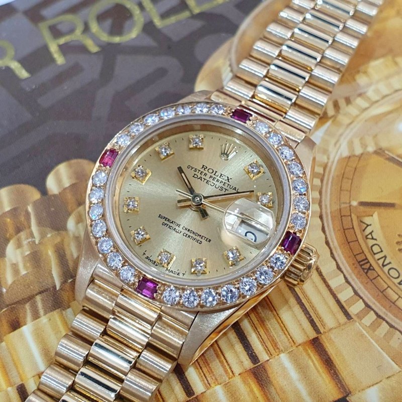 【大眾名錶】ROLEX勞力士 69178 Datejust 蠔式18K 紅蟳女錶 後加紅寶鑽石圈 大眾名錶B1345-4