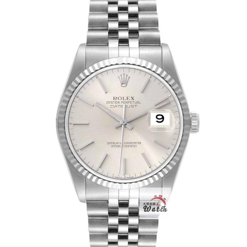 【大眾名錶】ROLEX勞力士 16234 Datejust 蠔式日誌 台灣保單 銀色T柱面盤 底蓋原廠貼紙 錶徑36mm B1346-0