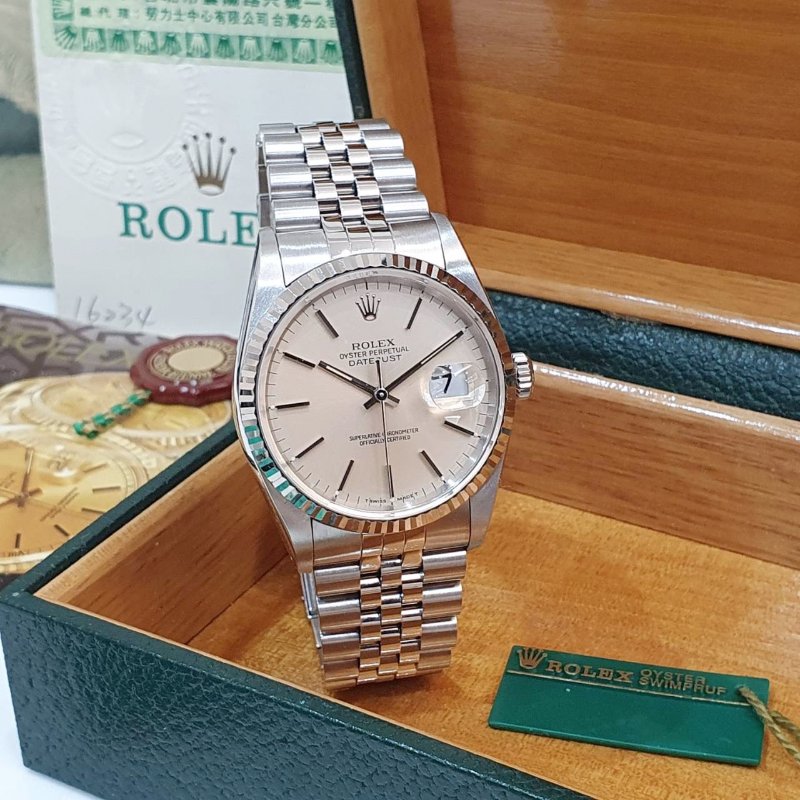 【大眾名錶】ROLEX勞力士 16234 Datejust 蠔式日誌 台灣保單 銀色T柱面盤 底蓋原廠貼紙 錶徑36mm B1346-1