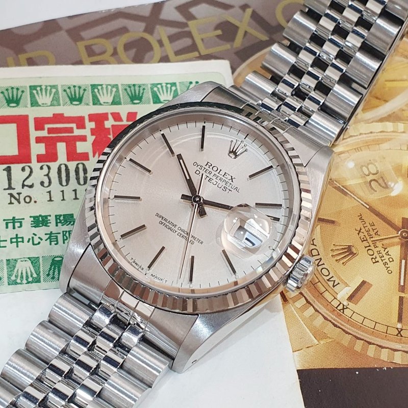 【大眾名錶】ROLEX勞力士 16234 Datejust 蠔式日誌 台灣保單 銀色T柱面盤 底蓋原廠貼紙 錶徑36mm B1346-5