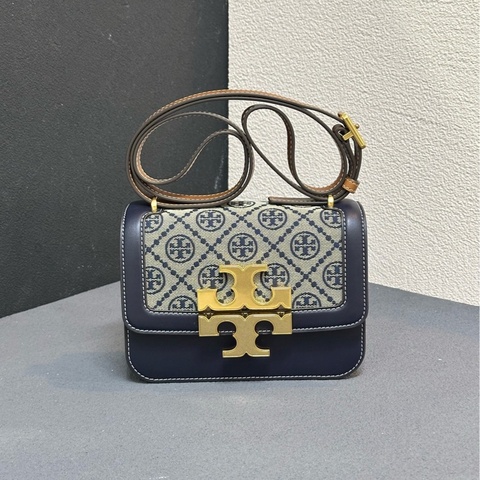 全新Tory Burch T Monogram 老花藍色小號金磚