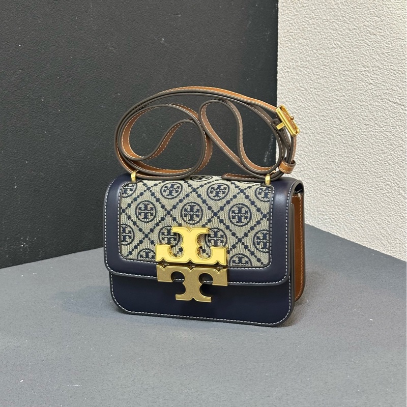 全新Tory Burch T Monogram 老花藍色小號金磚-2