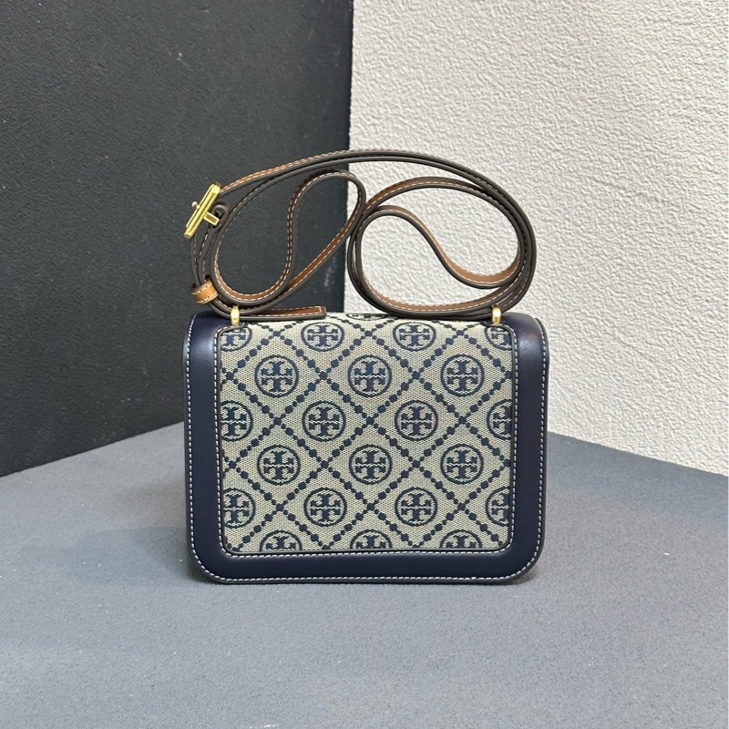 全新Tory Burch T Monogram 老花藍色小號金磚-3