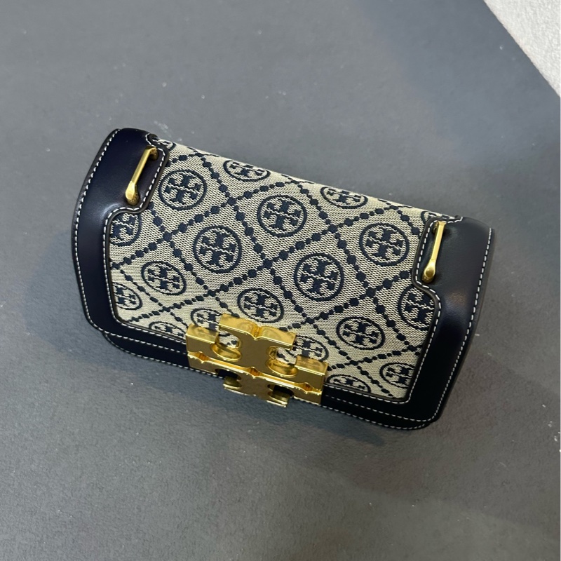 全新Tory Burch T Monogram 老花藍色小號金磚-4