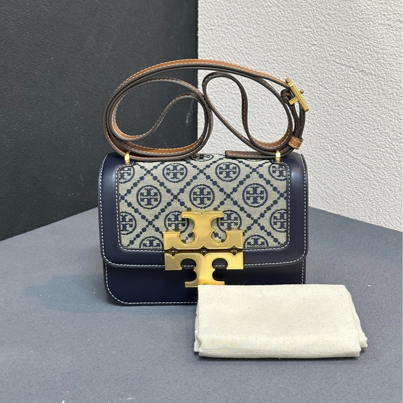 全新Tory Burch T Monogram 老花藍色小號金磚-6
