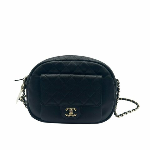 【美收精品】CHANEL 黑皮革荔枝圓餅肩背包  C-568【隔月月中將轉賣至日本 上架期限30天】
