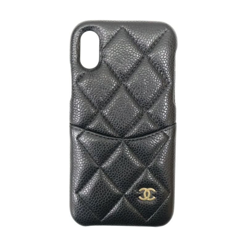 黑色 荔枝紋 牛皮 iphone X/XS 手機殼【CHANEL 香奈兒】 A83565-0